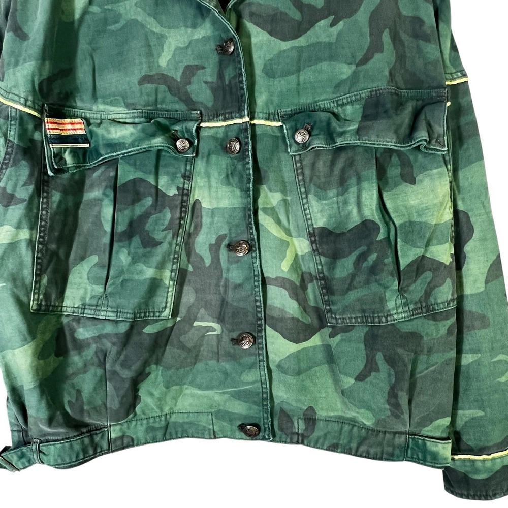 Free People Slouchy Military Jacket Womens L Green Camo 100% Cotton Utility - Picture 3 of 7